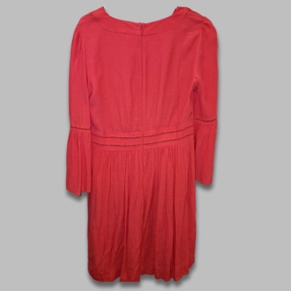 Ann Taylor Fit & Flare Dress Bell Sleeve V-Neck Back Zipper Pink Coral Sz 2 NWT - Picture 4 of 8